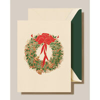Engraved Holly Wreath with Bells Boxed Folded Holiday Cards