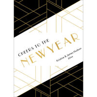 Black and Faux Gold Art Deco Flat New Year Cards
