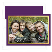 Purple with Faux Gold Border Flat New Year Photo Cards