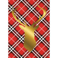 Red Plaid Faux Gold Deer Folded Holiday Cards