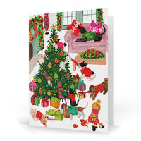 Pets Unwrapping Gifts Folded Holiday Cards