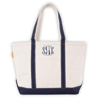 Personalized Medium Navy Trimmed Boat Tote