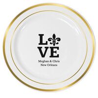 Fleur de Lis Love Premium Banded Plastic Plates