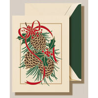 Engraved Festive Berry Pinecones Boxed Folded Holiday Cards