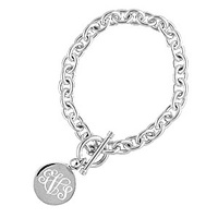 Heavy Sterling Silver Toggle Bracelet with Round Charm