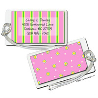 Green & Yellow Dots & Stripes Luggage Tags
