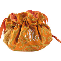 Asian Brocade Embroidered Initial Jewelry Pouch