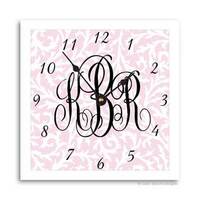 Personalized Pink and White Vines Clock
