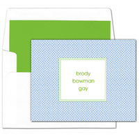 Blue Swiss Dot with Green Border Foldover Note Cards
