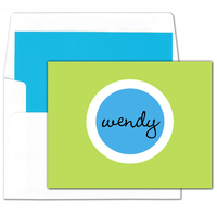 Lime Green and Aqua Circle Foldover Note Cards