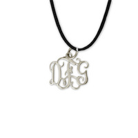 Sterling Silver Filigree Monogram with Black Leather Necklace