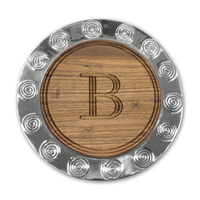 Walnut Initial Cutting Board in a Spiral Rim Pewter Charger
