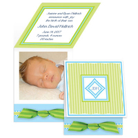Blue Border Green Striped Photo Folded Announcements