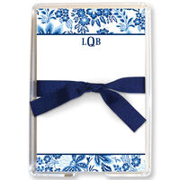 Blue Willow Floral Memo Sheets in Holder