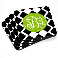 Black & White Diamonds Monogram Coasters