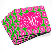 Pink & Green Paisley Monogram Coasters
