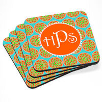 Orange and Turquoise Prep Monogram Coasters