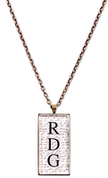 Bronze Rectangle Glass Pendant with Vintage Brass Necklace