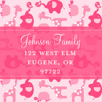 Pink Zoo Babies Square Address Labels