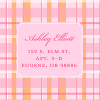 Pink and Orange Plaid Square Address Labels