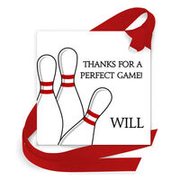 Red Stripe Bowling Gift Tags with Attached Ribbon