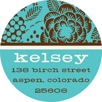 Teal Tropical Flower Round Address Labels