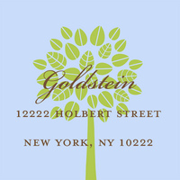 Green Tree on Blue Square Address Labels
