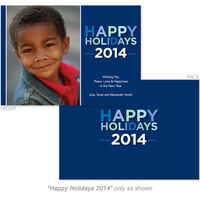 Happy Holidays Blue Photo Holiday Cards