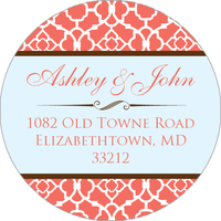 Coral and Blue Round Address Labels