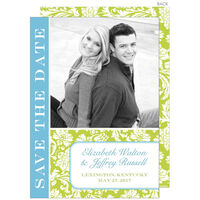 Lime and Blue Floral Photo Save the Date Announcements