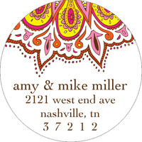 Hot Pink Peacock Round Address Labels