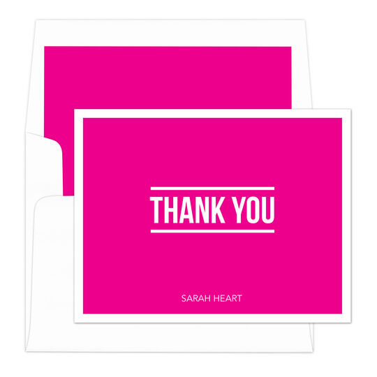 Personalized Hot Pink Bold Thank You Note Cards