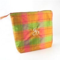 Silk Plaid Embroidered Initial Lingerie Bag