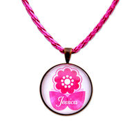 Flower Chic Glass Pendant on Hot Pink Braided Cord