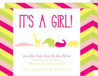 Pink Stripes and Animals Baby Shower Invitations