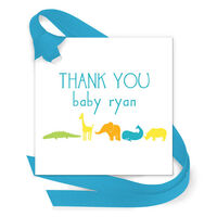 Blue Stripes & Animals Gift Tags with Attached Ribbon