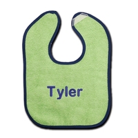 Lime Green Cotton Terry Baby Bib with Blue Trim