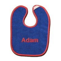 Royal Blue Cotton Terry Baby Bib with with Red Trim