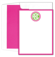 Pink and Green Double Circle Monogram Flat Note Cards