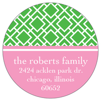 Green and Pink Geometric Print Round Address Labels