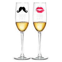 Personalized 8 oz. Moustache & Kiss Toasting Flutes Set of 2