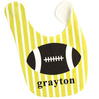 Lime and White Striped Baby Bib with Brown Football Design