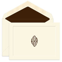 Panel Linen Monogram Folded Note Cards - Raised Ink