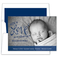 Navy We're in Love Photo Baby Announcements