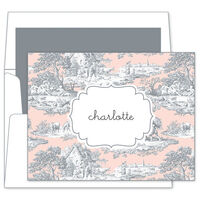 Gray and Blush Toile Foldover Note Cards