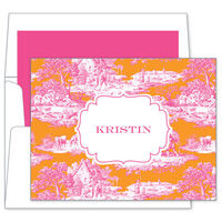 Raspberry and Tangerine Toile Foldover Note Cards