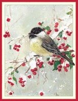 Bird on Snowy Berry Branch Holiday Cards