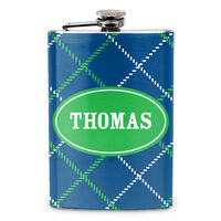 Blue Plaid Stainless Steel Flask