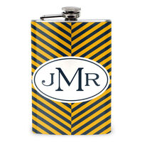 Gold and Navy Herringbone Stainless Steel Flask