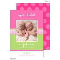 Gingham Twins Baby Girl Photo Birth Announcements